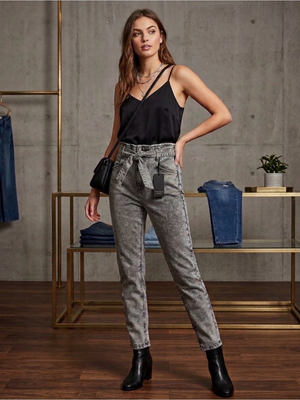 Dynamite Cindy High-Waist Tie-Belt Ankle Jeans - Washed Gray